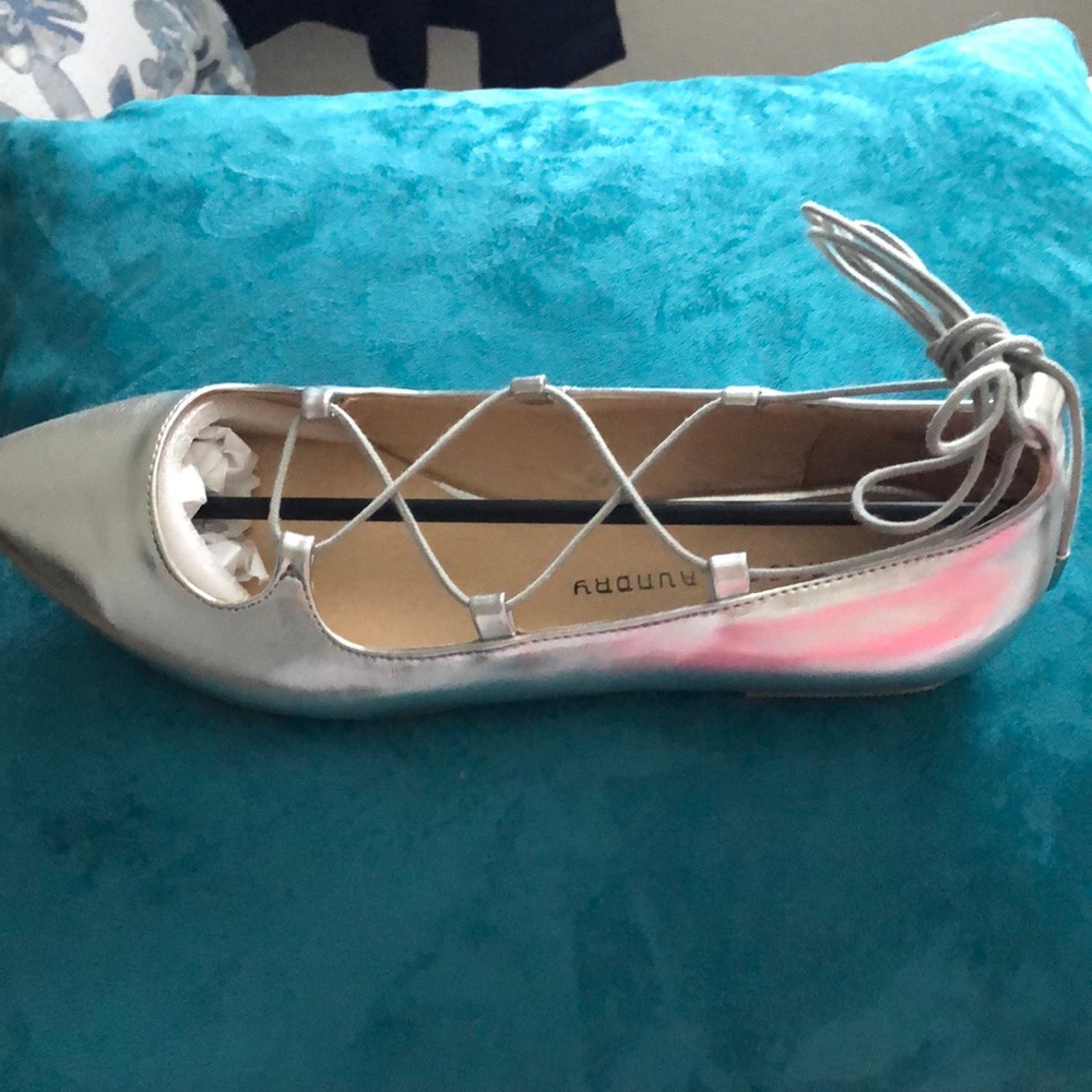 Silver lace up flats NEVER WORN